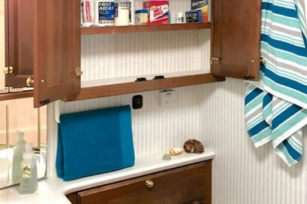 Toilet and Stocked Cabinet