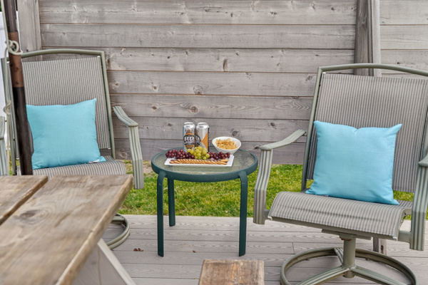 Comfortable outdoor seating area—an ideal spot to enjoy your morning coffee or unwind in the evening.