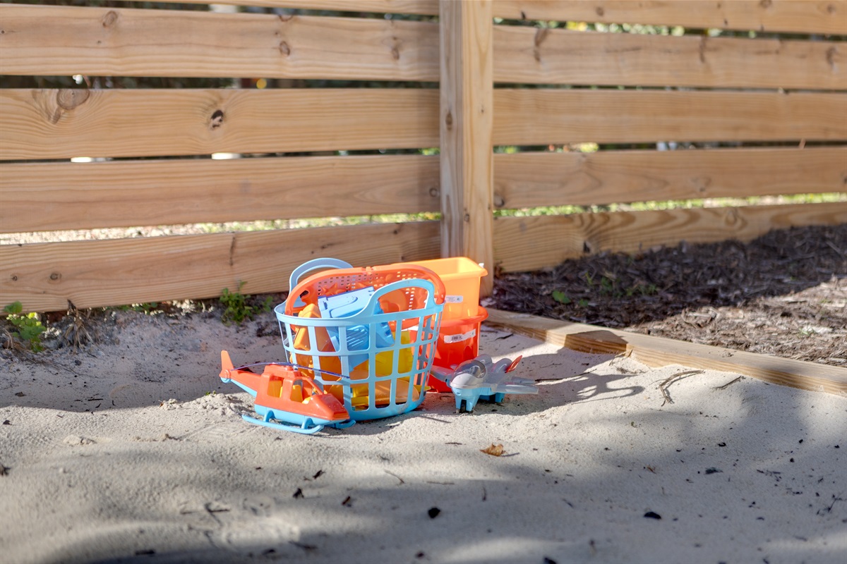 Beach toys provided for little adventurers&mdash;sandcastles, smiles, and easy family fun just outside!