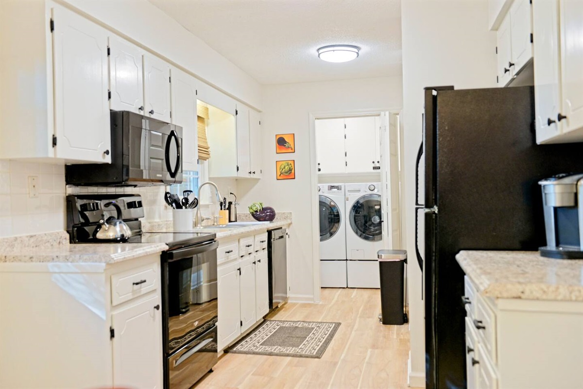 This kitchen is equipped with cooking + baking essentials to make packing light, and cooking a breeze.