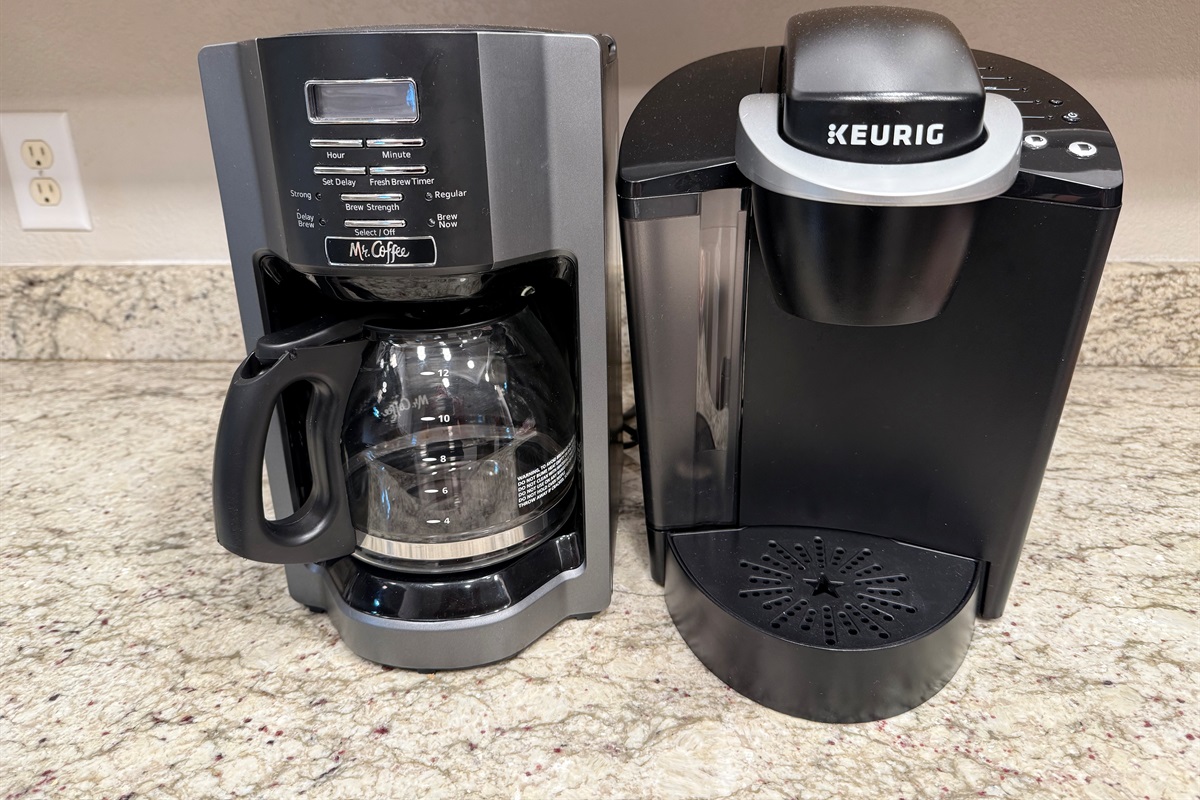Enjoy your coffee your way—either a Keurig or a full-size drip coffee maker.