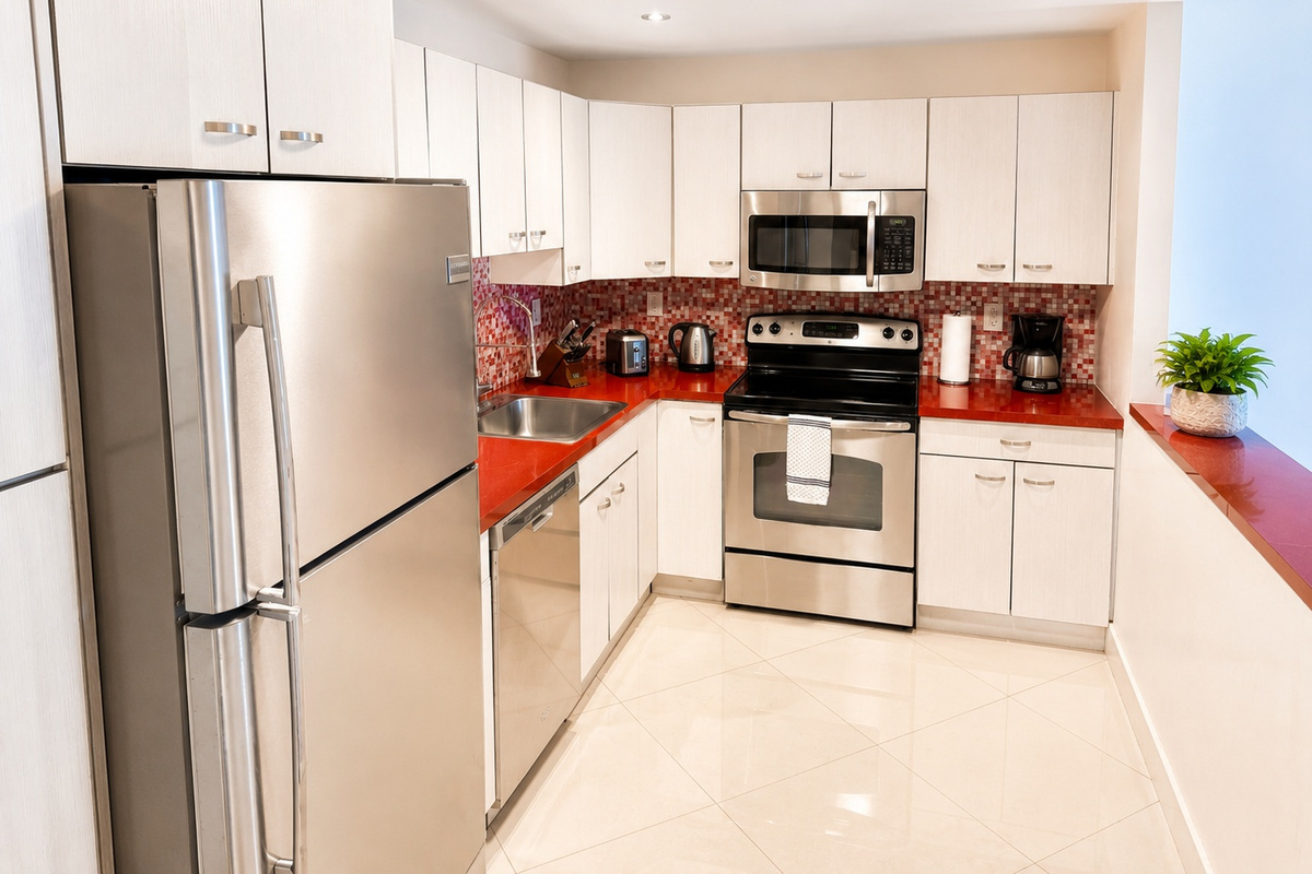 Full Kitchen with stainless steel appliances