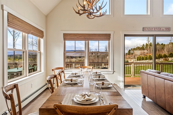 Share laughter and meals in the lodge’s inviting dining space.