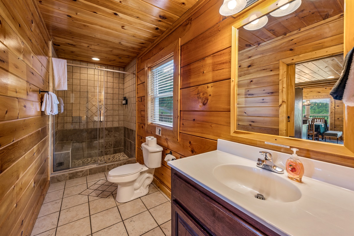 Main floor bathroom with step in shower
