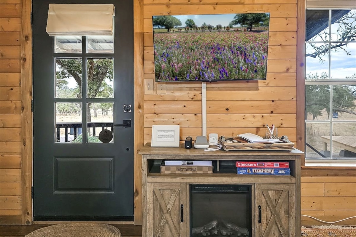 Welcome to your Texas hideaway—complete with a nod to our state flower, the bluebonnet.