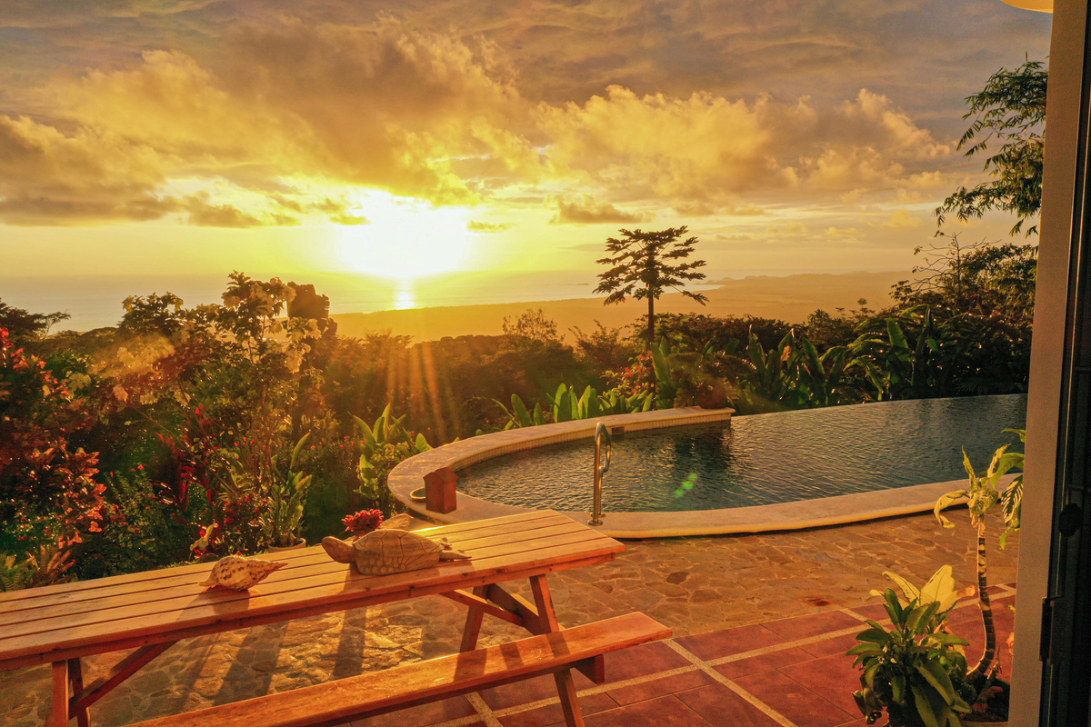 Pacific sunset viewed from the villa terrace — a nightly highlight at Casa Infinity