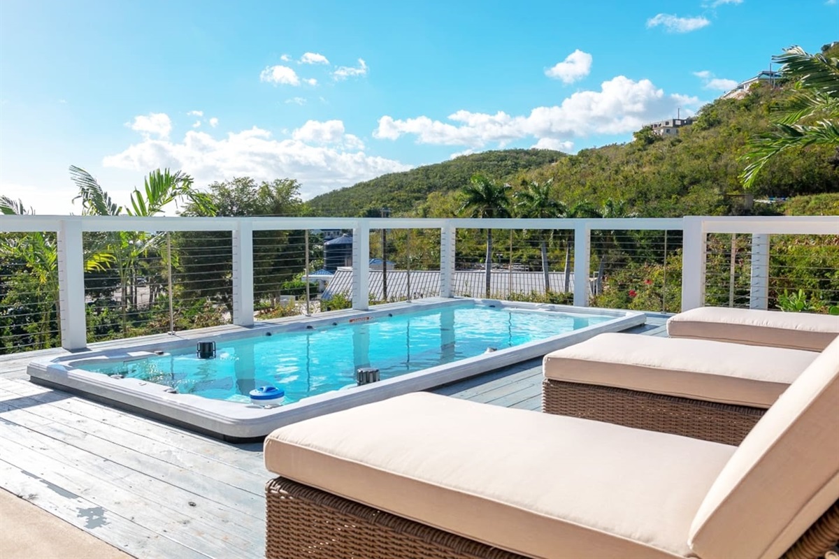 Unwind in your private shallow lounge pool with hillside views. *Please note the pool is not heated*