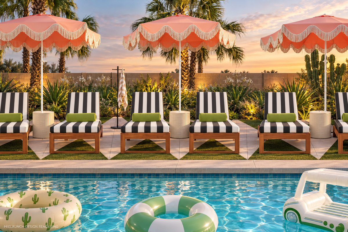{Poolside Loungers} Sunshine, striped loungers, and nowhere you need to be. Spend your Firebird afternoons floating, catching up with friends, and cooling off between rounds of Arizona sun.