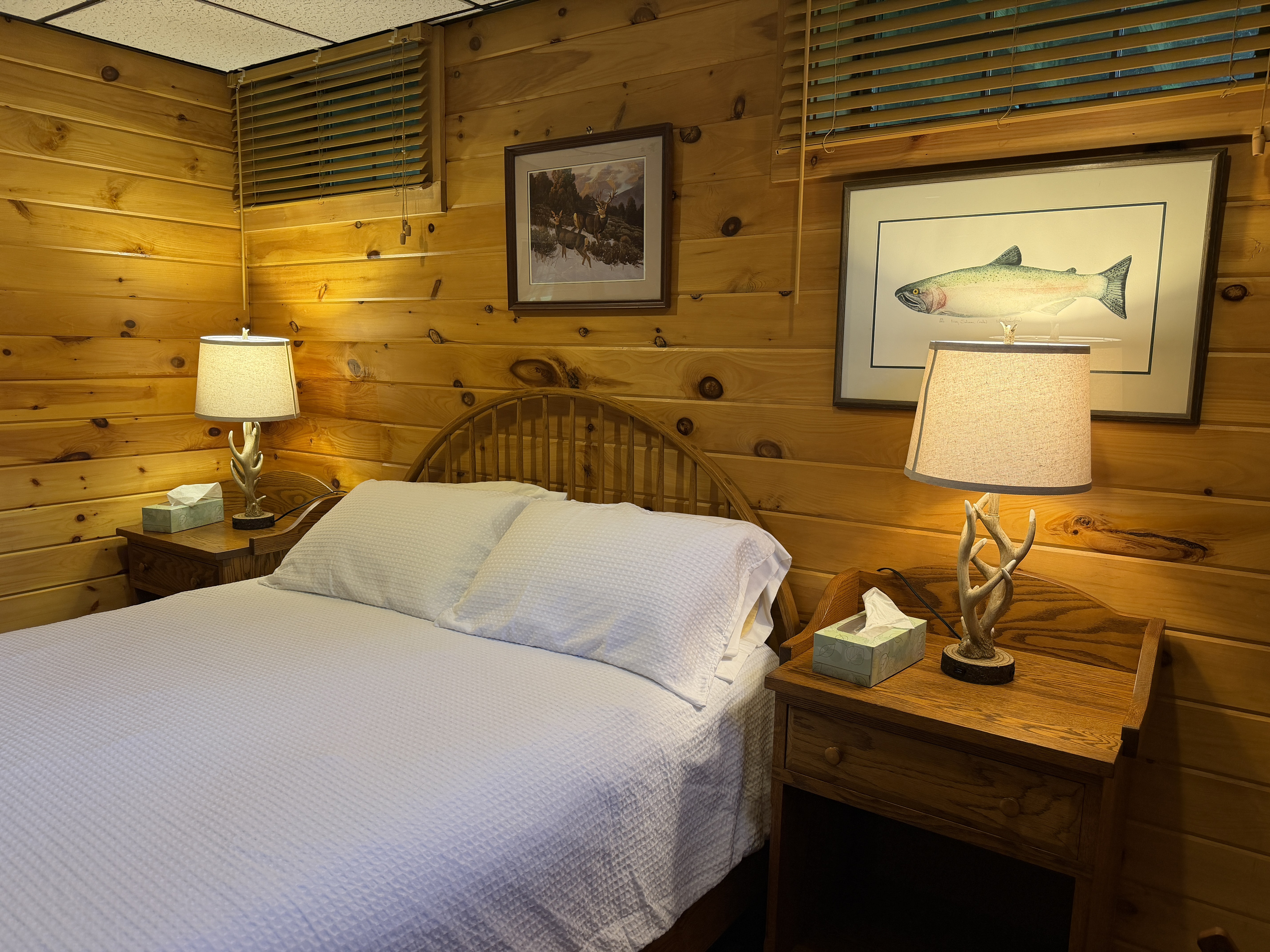 Queen bed in lower level living area