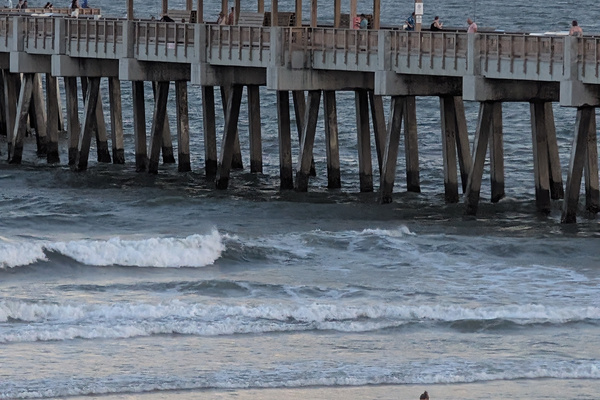 Watching the pier from the patio.