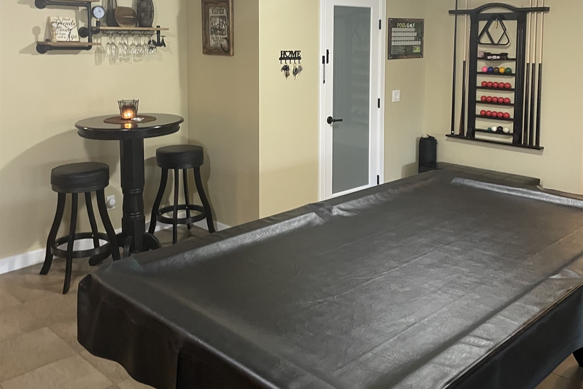 Pool table and seating.