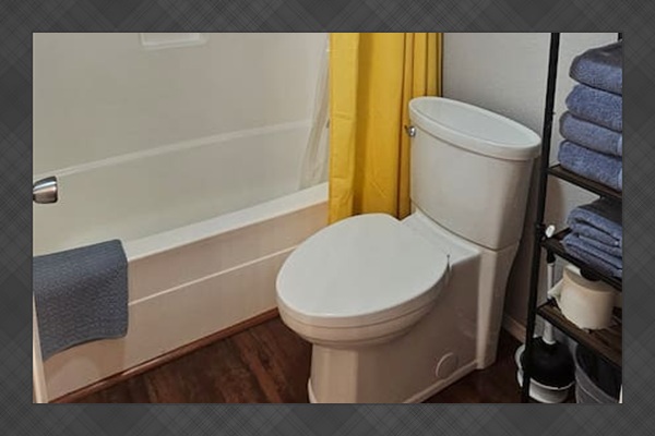 Full bathroom with bathtub/shower combo. Travel size toiletries starter pack provided. Shampoo, conditioner, and shower gel.