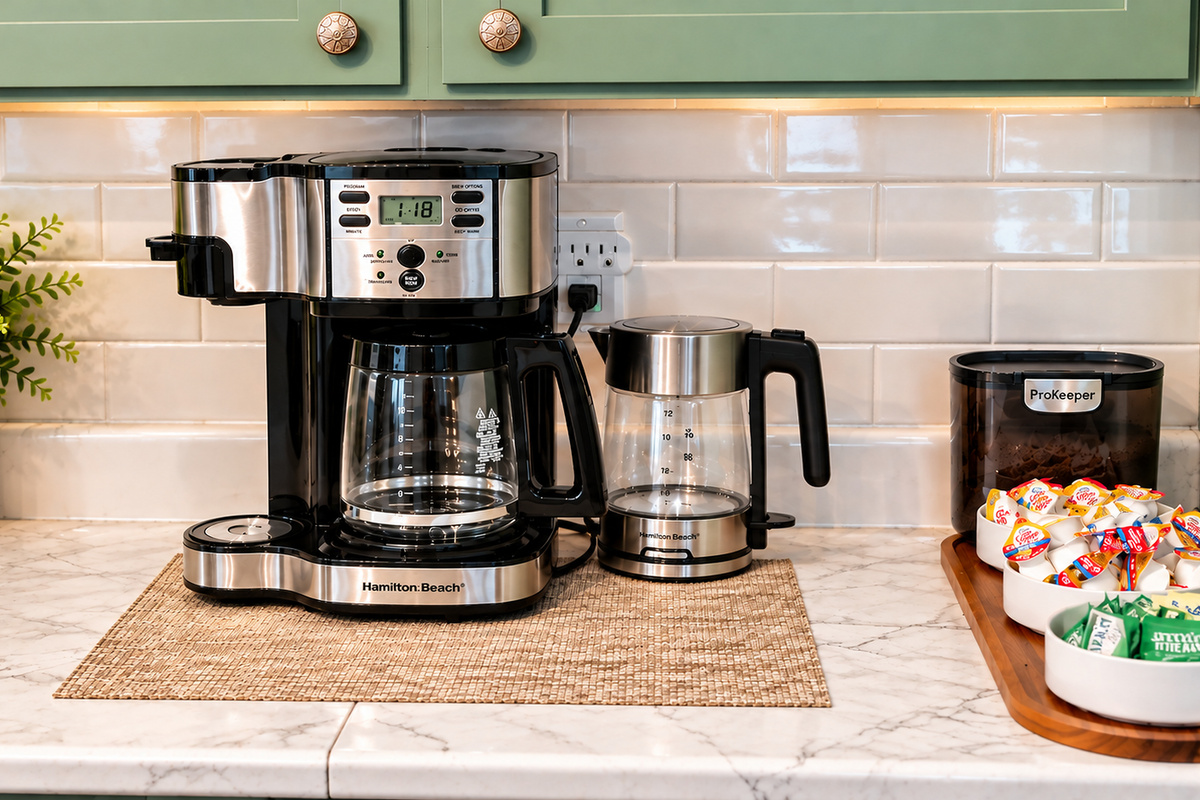 Coffee your way—our station is ready for easy mornings at Milburn.