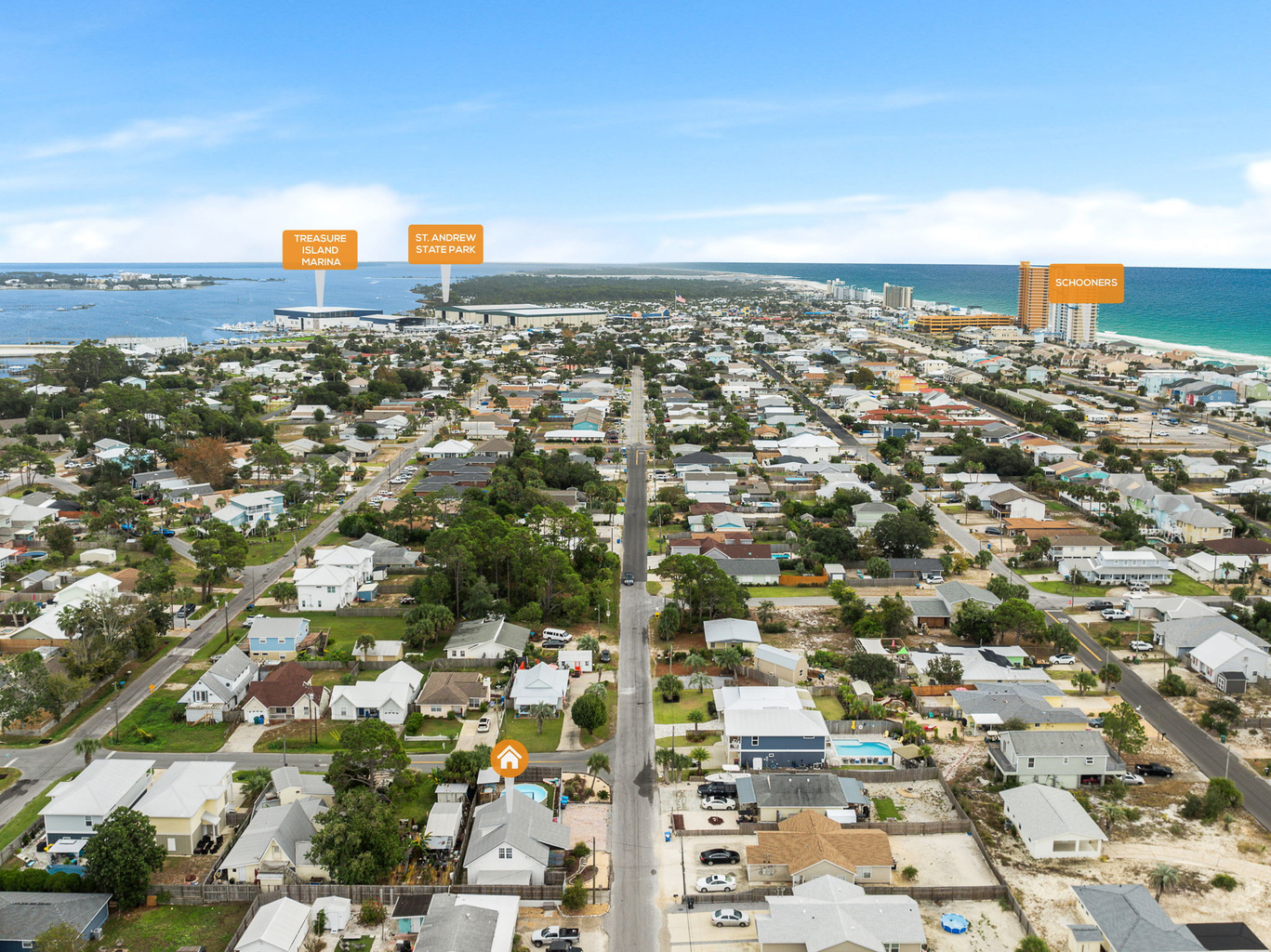 Aerial, street view, dual-water proximity