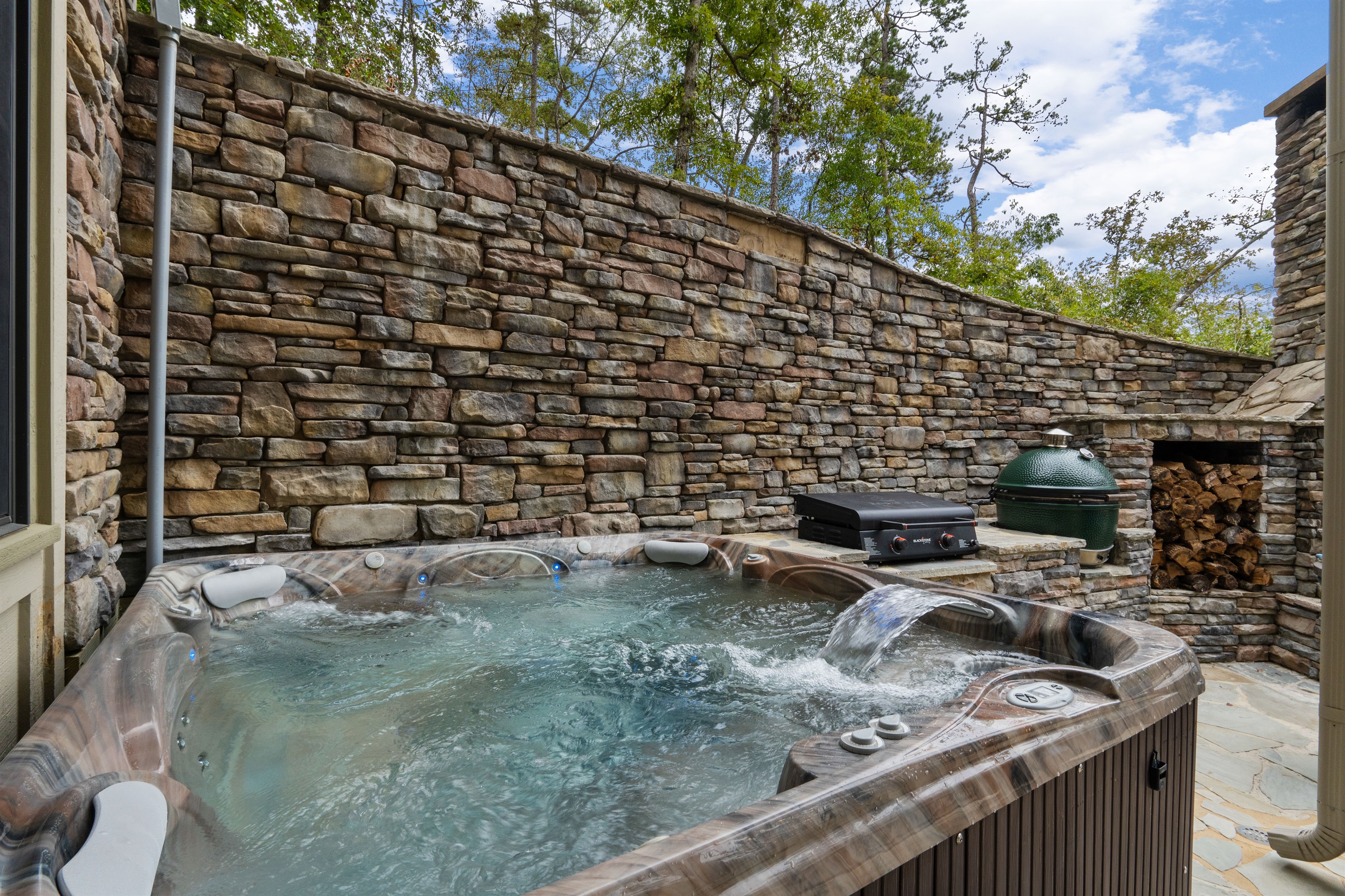The hot tub is open seasonally from October 15th to April 15th, offering the perfect place to unwind and enjoy cooler evenings.