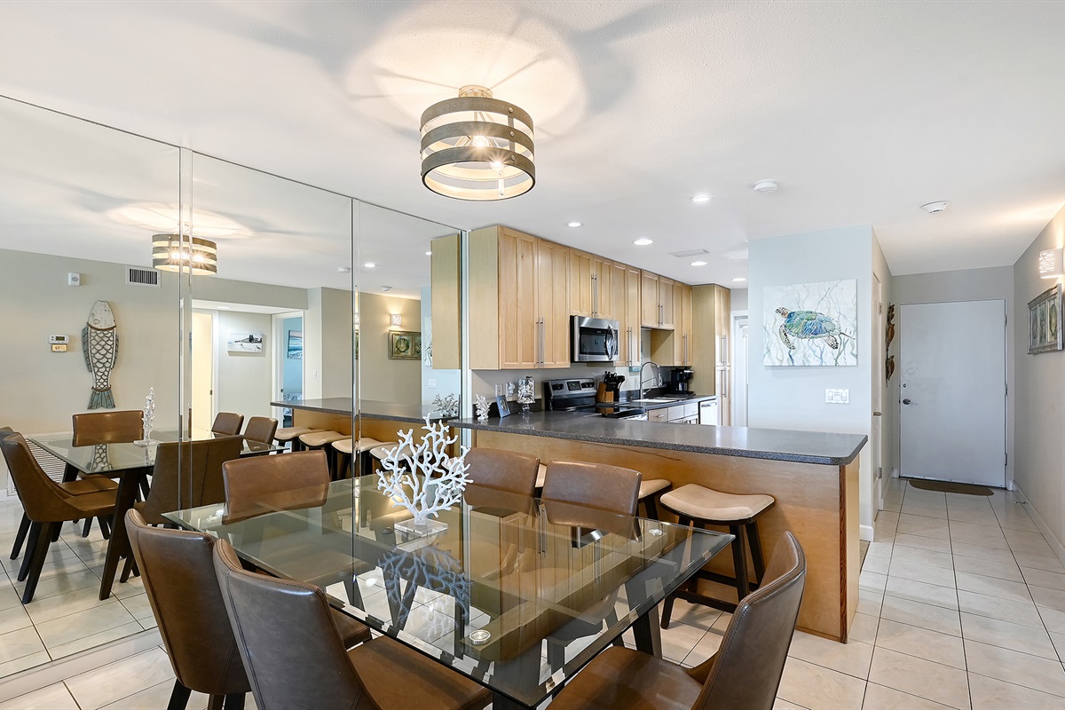 Dining for six plus bar stools