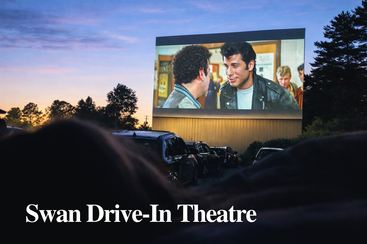 Wrap up your day with a nostalgic movie night under the stars at the Swan Drive-In Theatre.