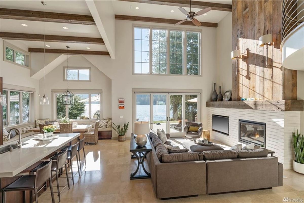 The eating nook comfortably seats 10 people and is connected to the family room, which features a high-end sectional with seating for 8 adults.