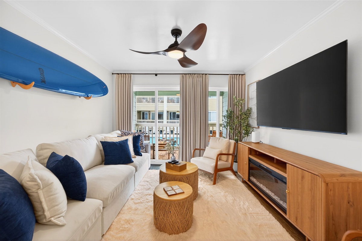 Living Room | Beach Break | IOP Escapes Vacation Rentals | 1400 Ocean Blvd 106B, Isle of Palms SC