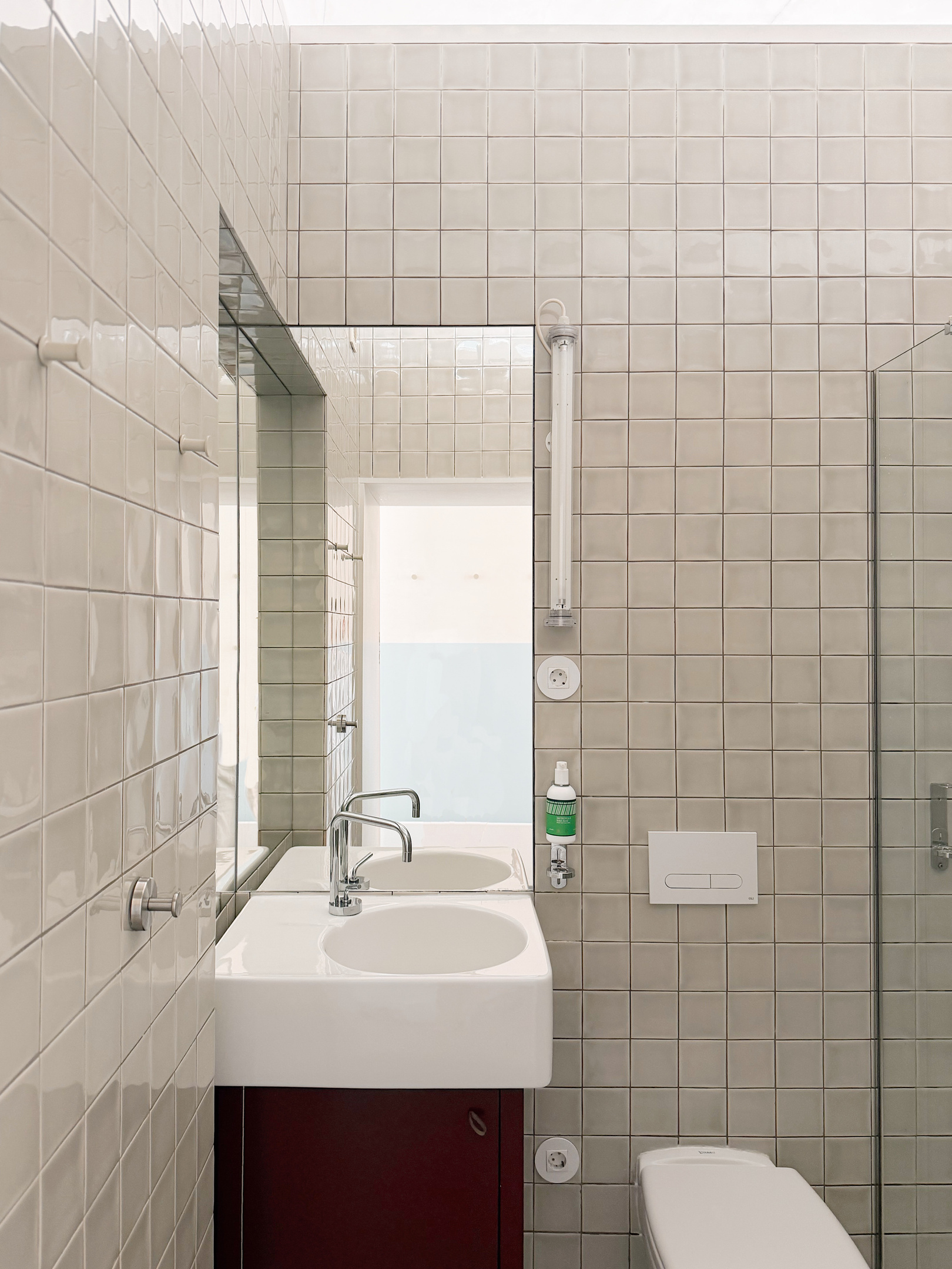 Tiled bathroom.