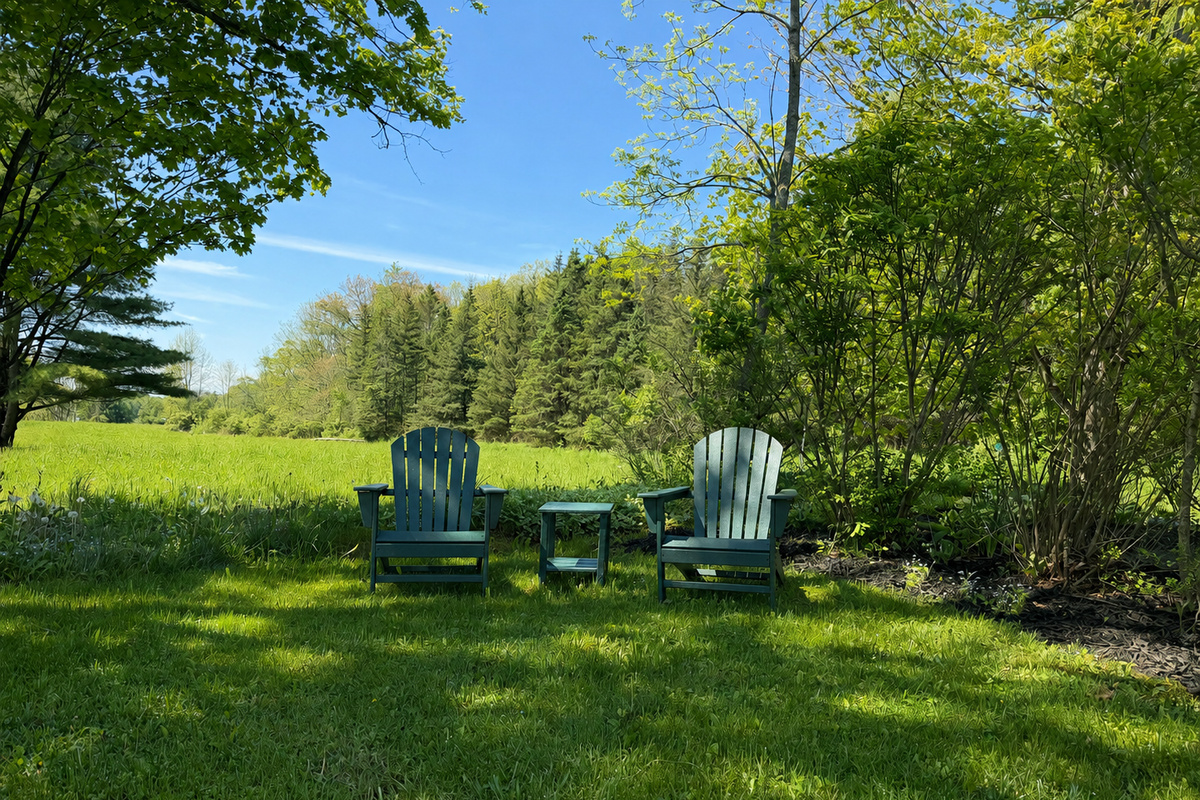 Adirondack chairs in the side yard