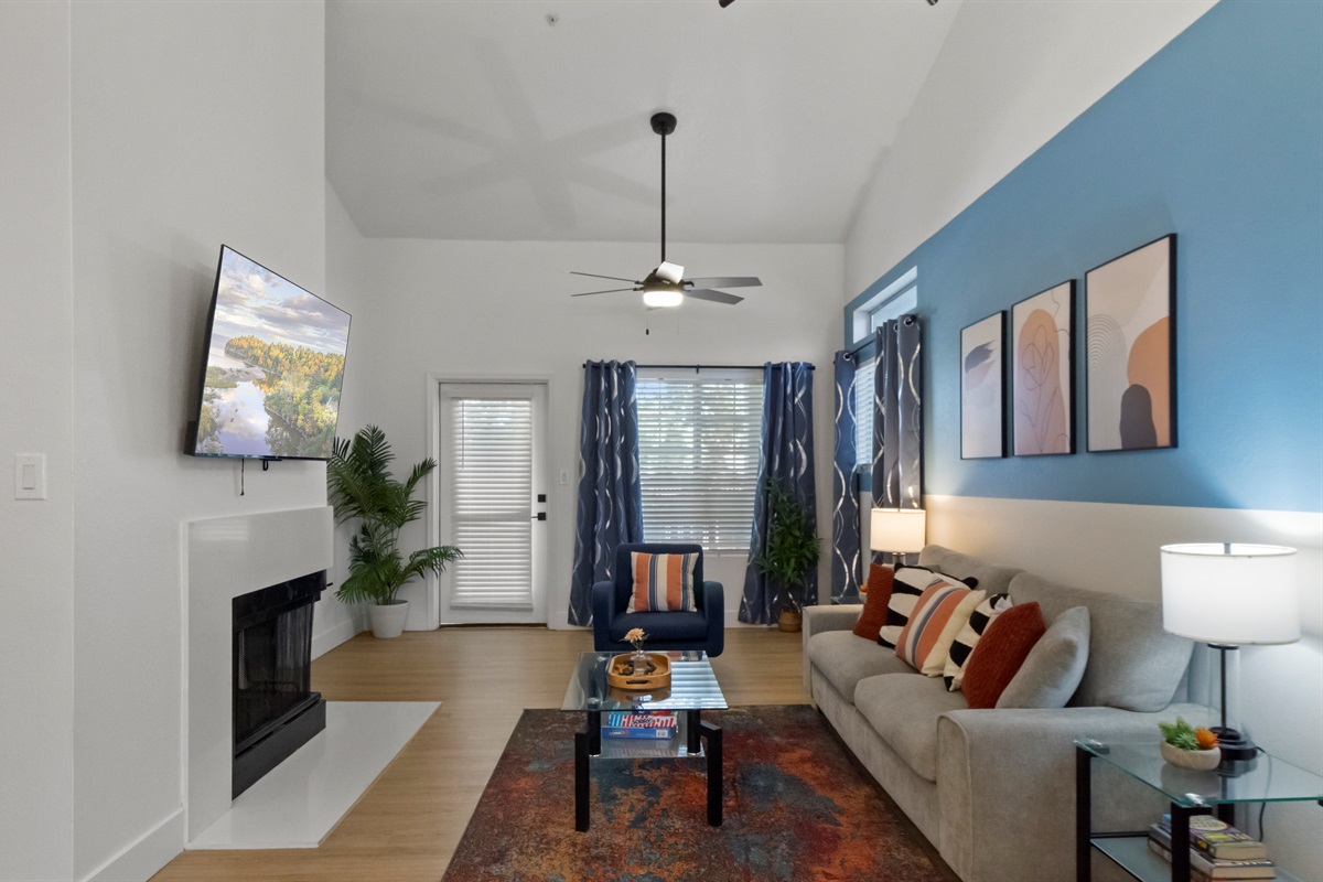 Step into a warm and inviting living room thoughtfully designed for comfort and convenience with TV and fast WIFI.