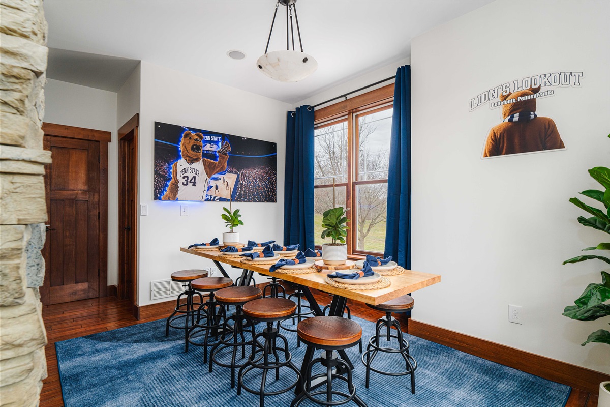 Dedicated dining space with seating for the whole group — perfect for meals, planning the day, or late-night conversations.