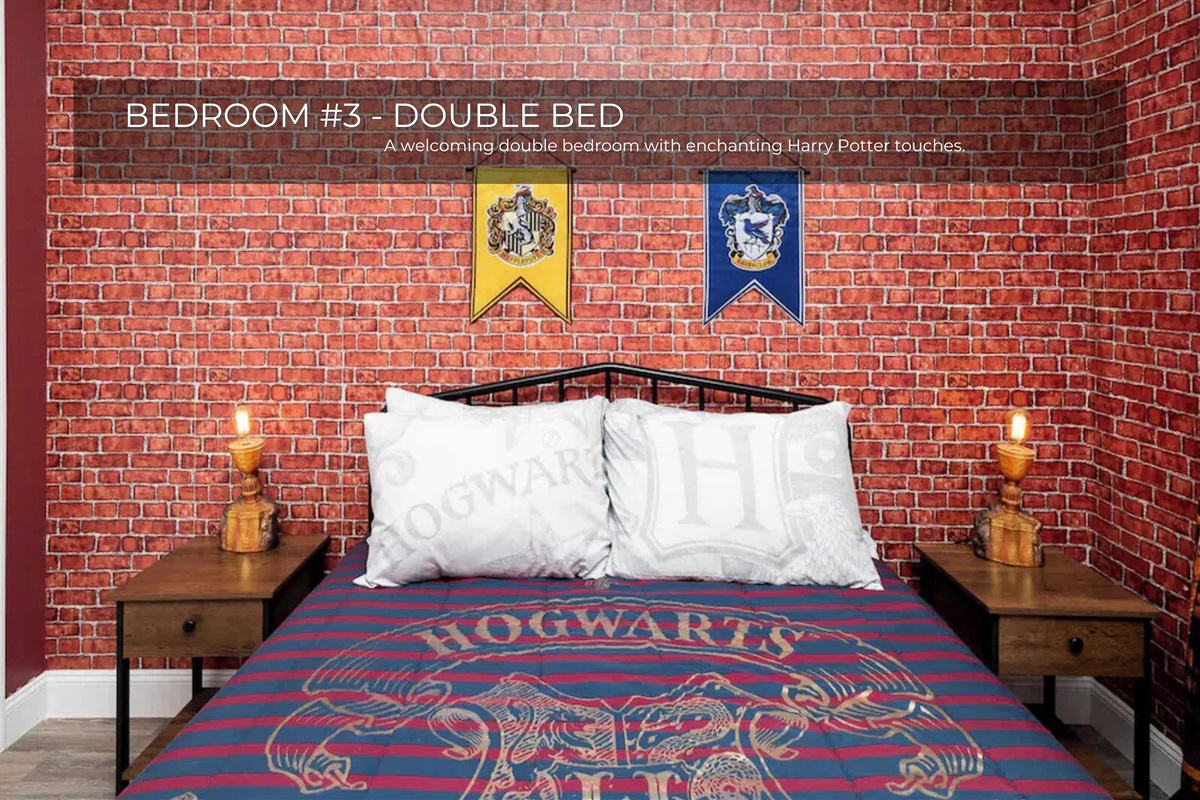 Sleep like a wizard in this enchanting Harry Potter–inspired bedroom with a double bed.