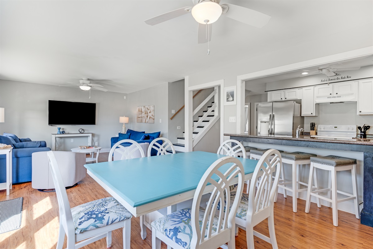 Open Living Room, Dining Room and Kitchen