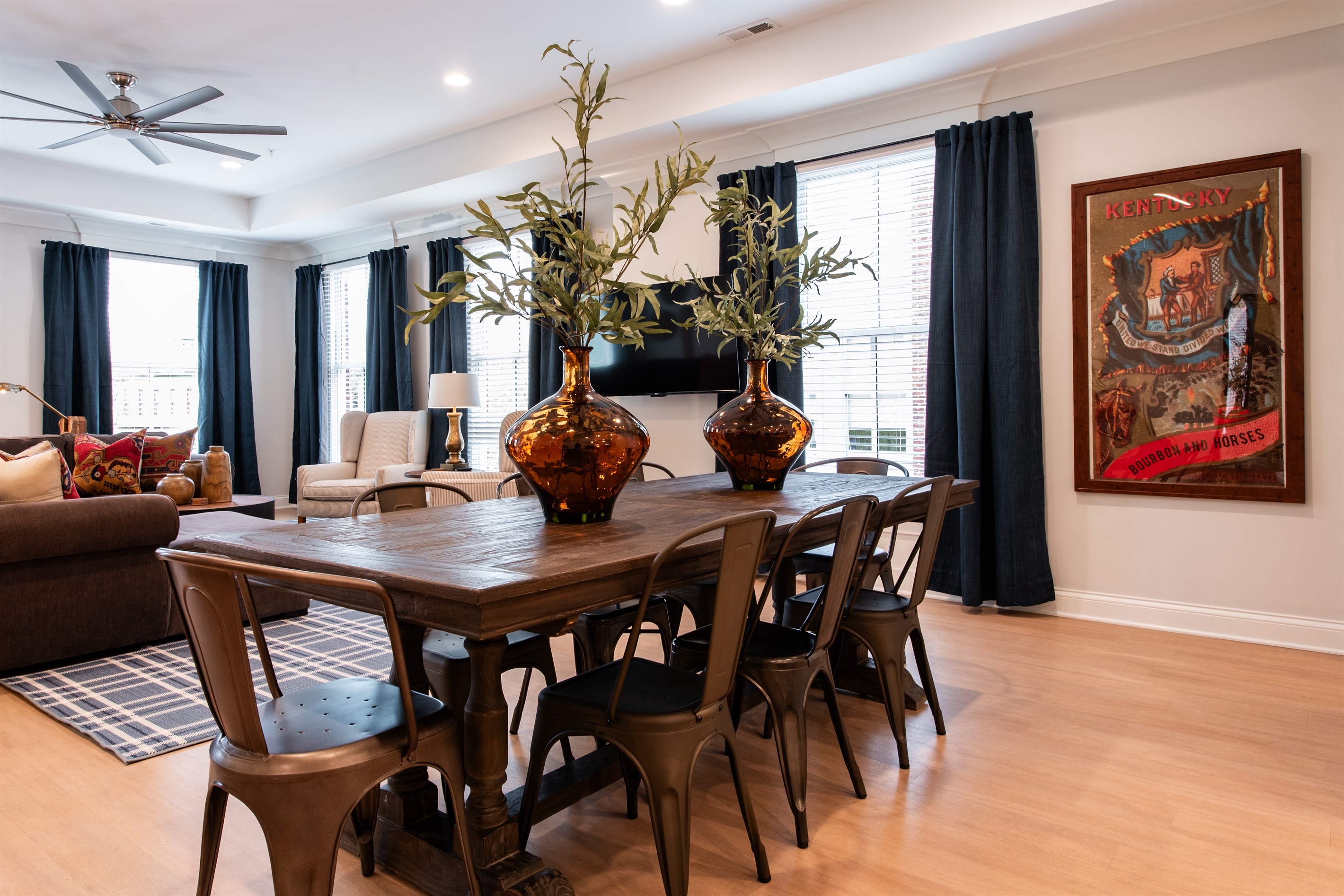The dining table is situated in the middle of the open floor plan so you can directly from cooking to gathering around the table with your family or friends.