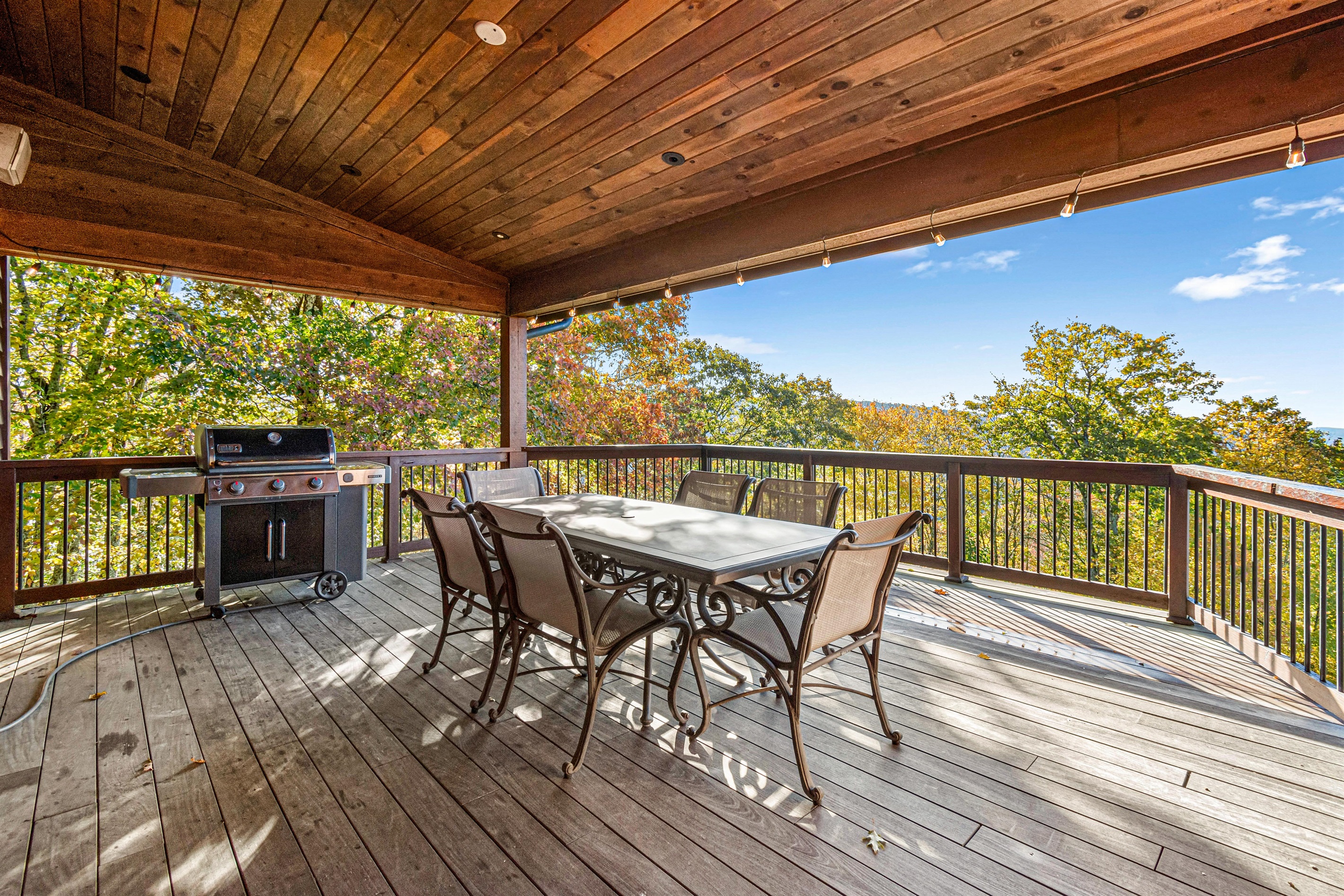 Outdoor dining right off the kitchen and a Weber propane BBQ.