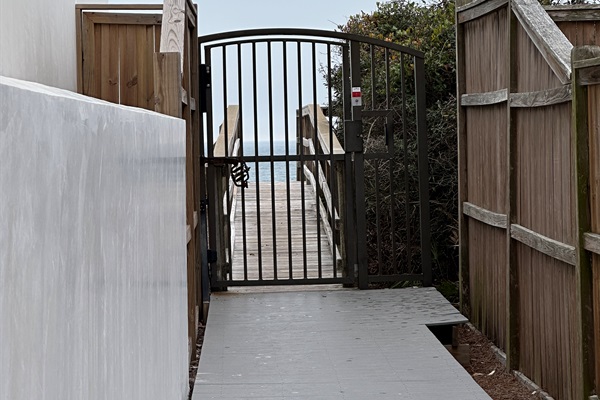 Private deeded beach access stairs, public beach is located to the east & west at the base of the stairs. Estimated walking time is a few minutes, approximately .1 and .2 miles. You can also buy a beach setup from the vendor at the bottom of the stairs.