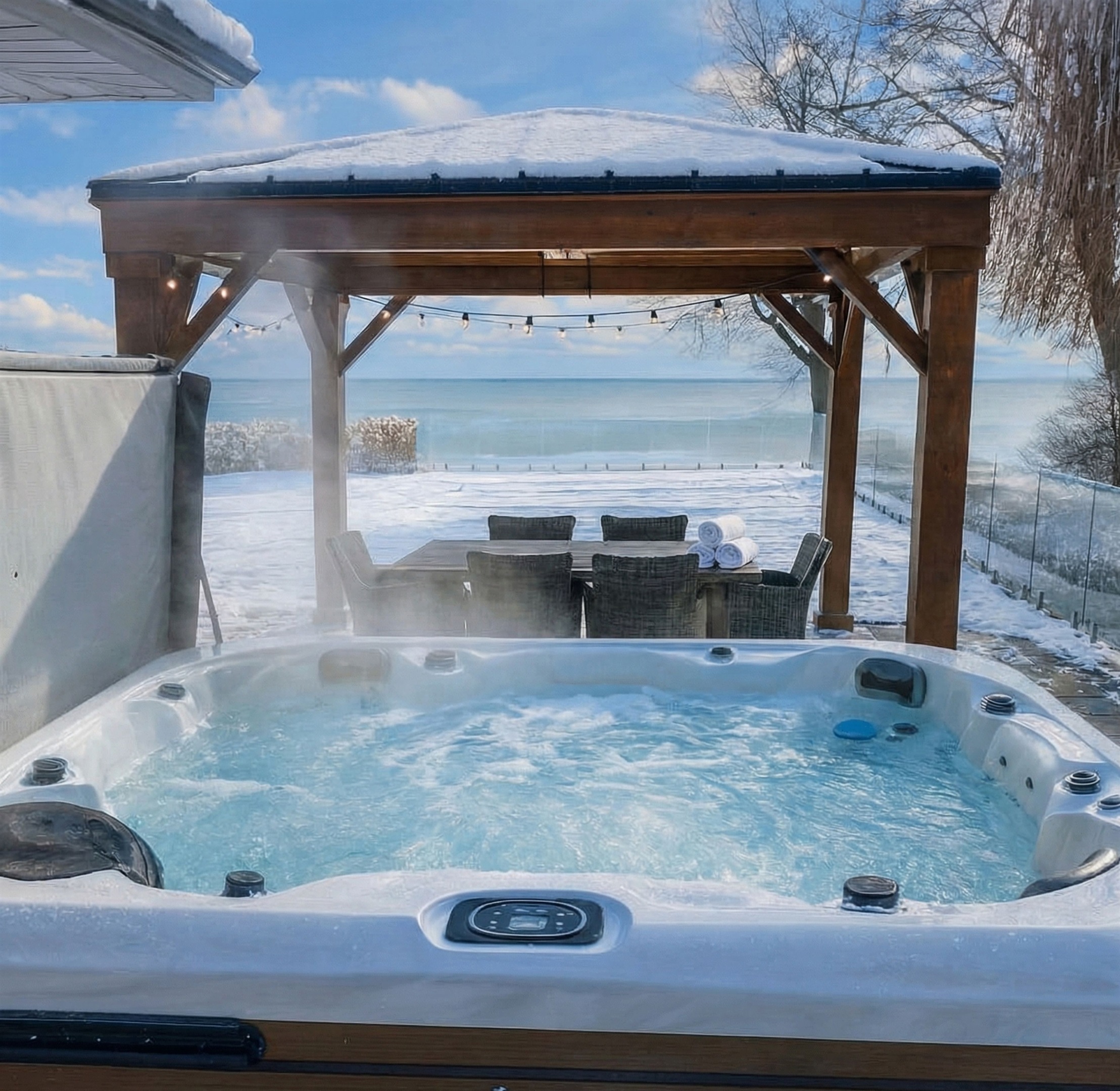 The year round hot tub is perfect for moments of deep relaxation, especially in the cold weather season.