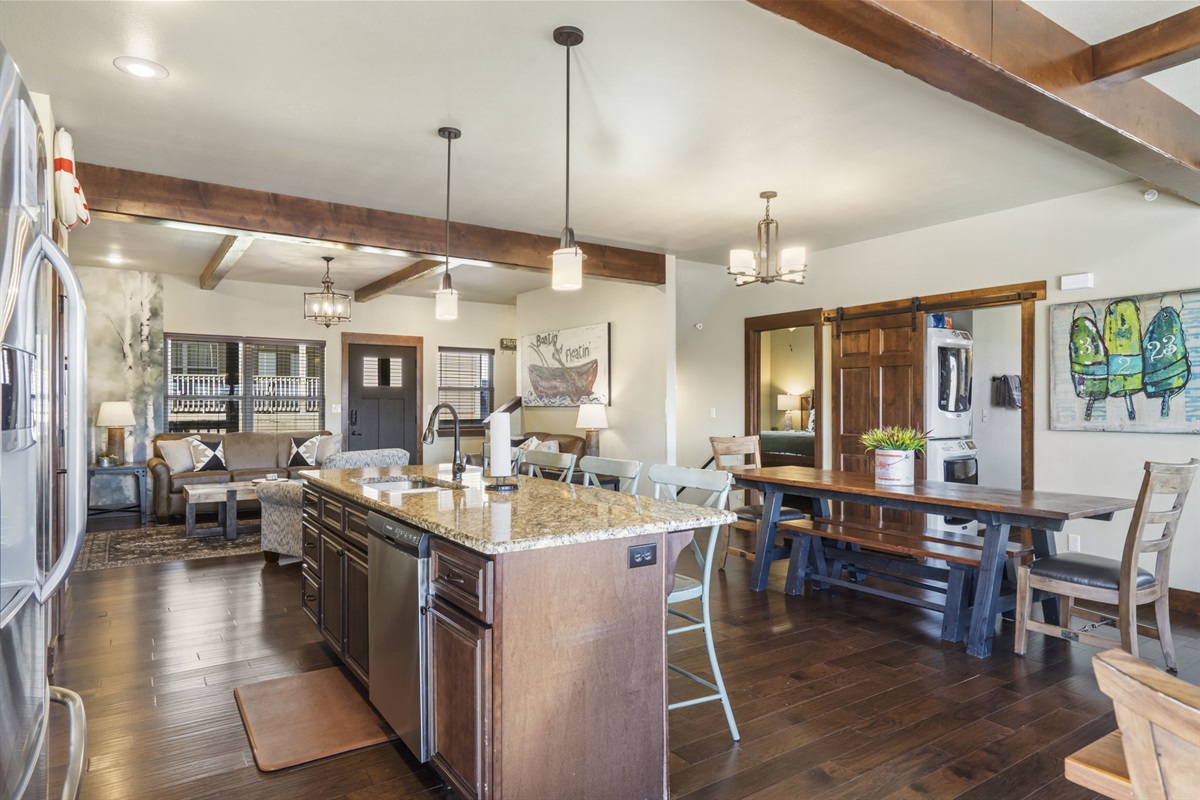 Two tables and a bar table to seat the whole family!