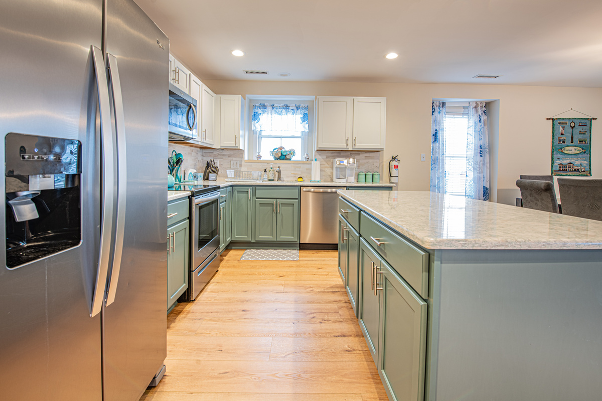 Kitchen Overview  Stainless Steel Appliances, and Island