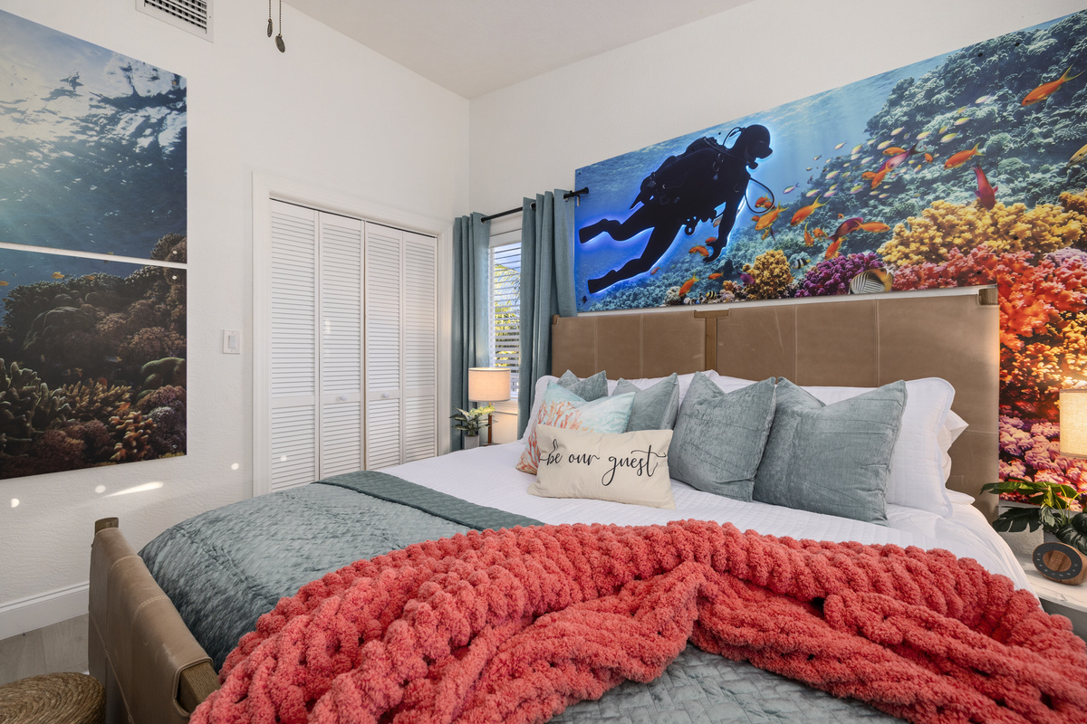The diver room is the first of five fun themed bedrooms, including a king size bed.