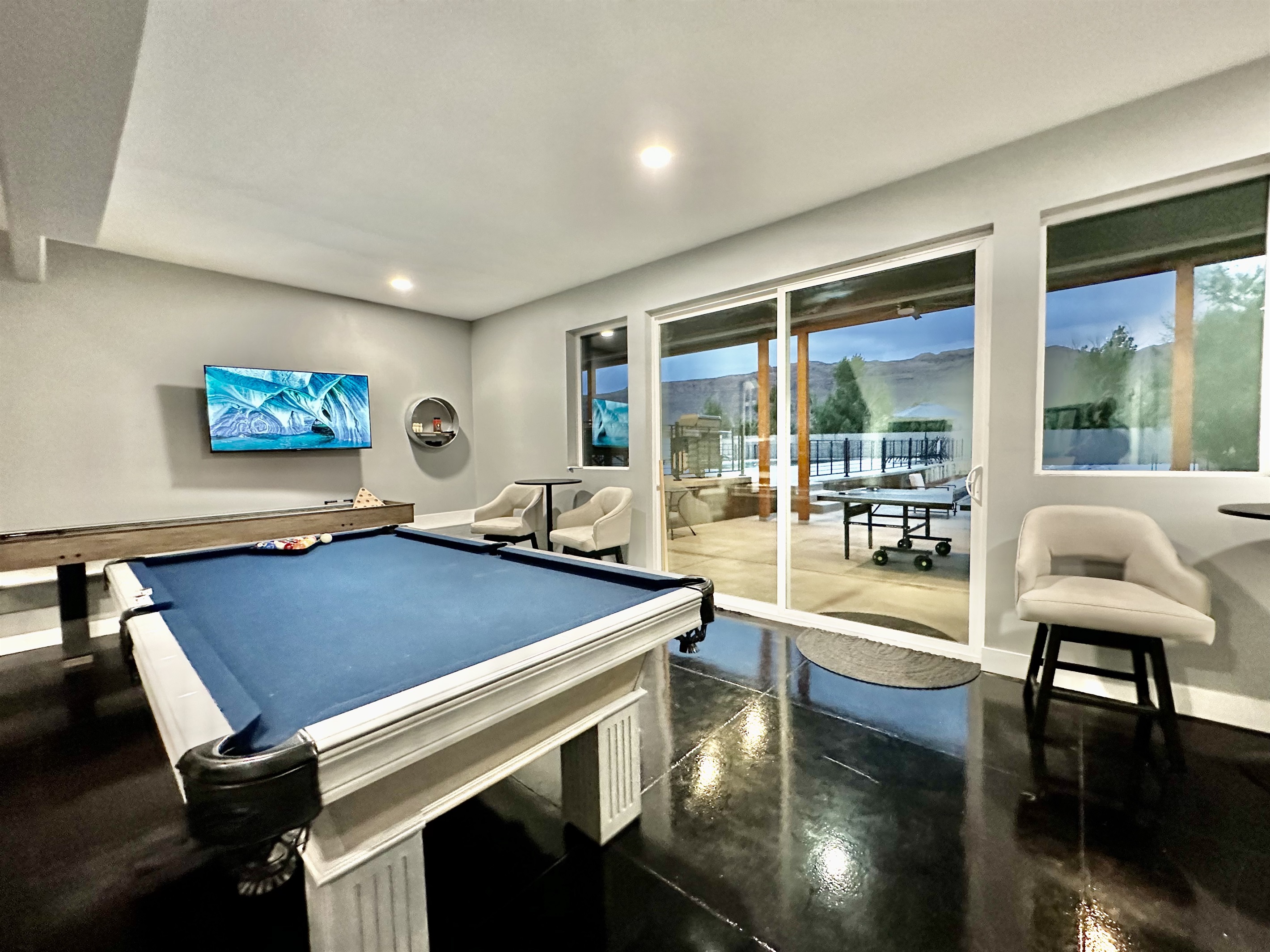 Game Room with Pool Table and Shuffle board
