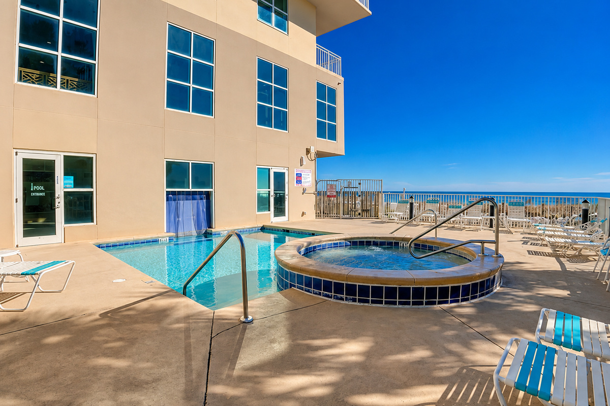 The outdoor pool leads into a heated indoor pool...