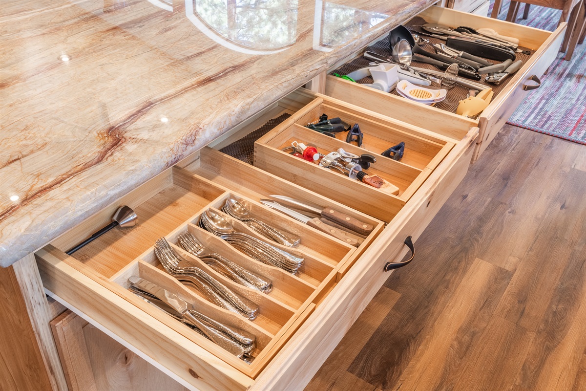Plenty of utensils for meals in the chef's kitchen
