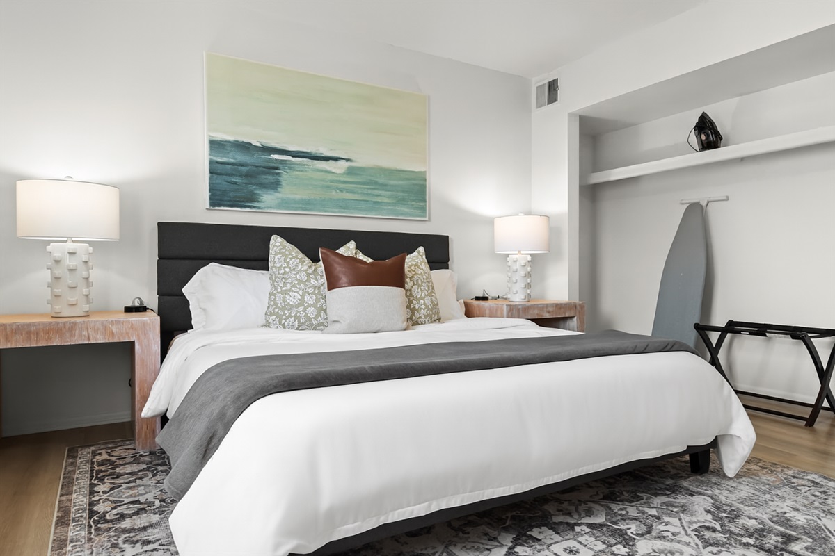 Tranquil bedroom retreat with a king-size bed, cozy lighting, and soft linens for restful nights.