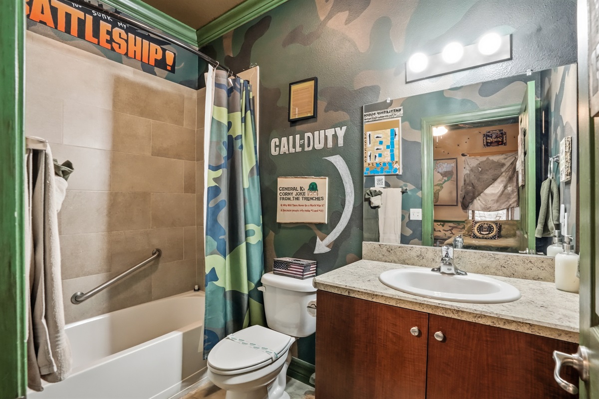 War Games themed bathroom at Clermont vacation home
