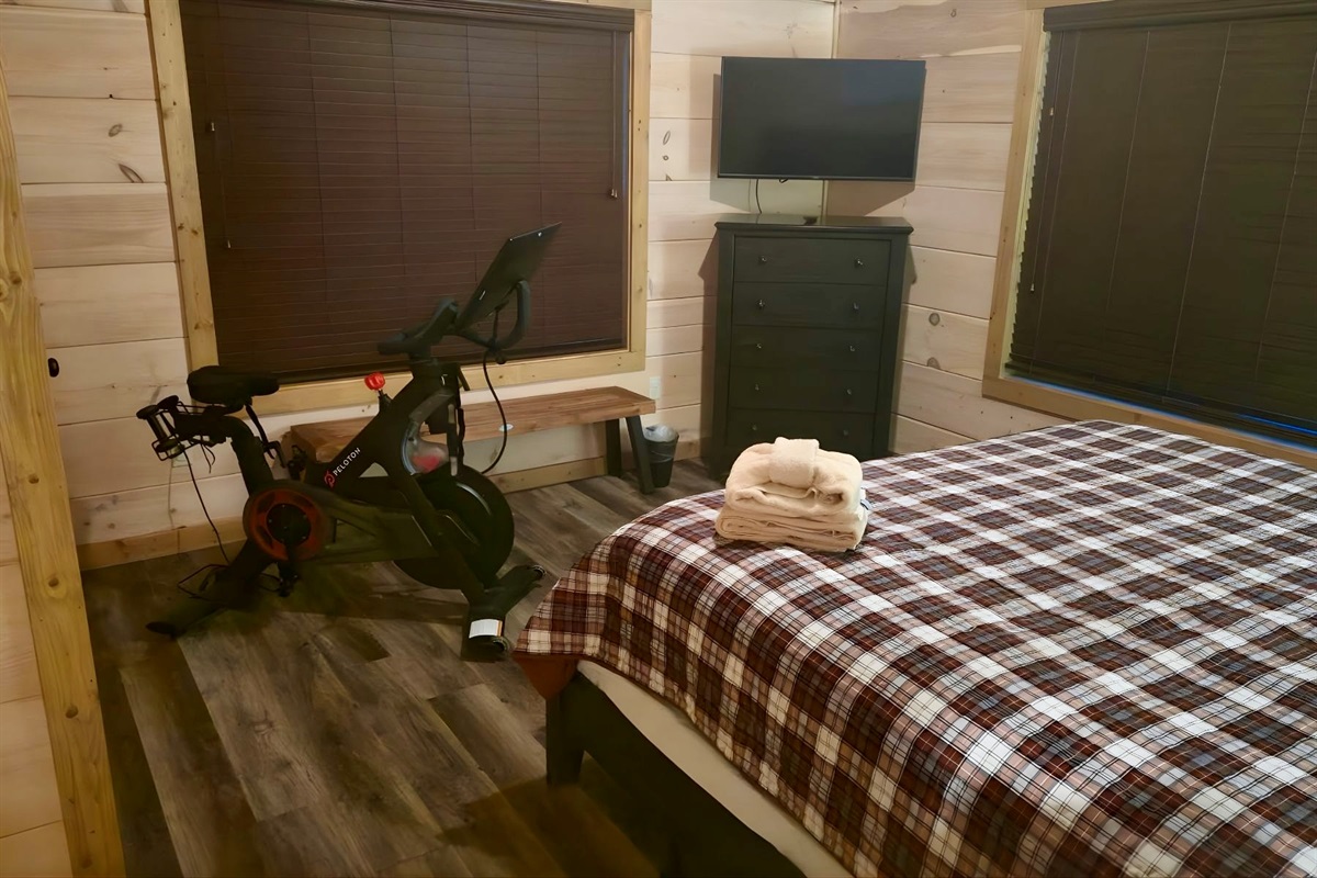 Stay on track with your fitness goals! Enjoy a full Peloton workout right from the comfort of the cabin — just log in with your own account and ride.