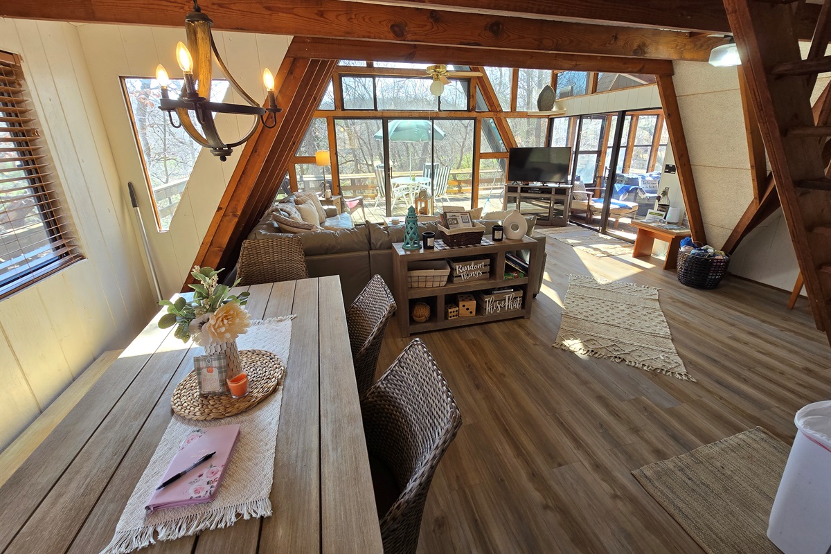 Main floor open dining & living area