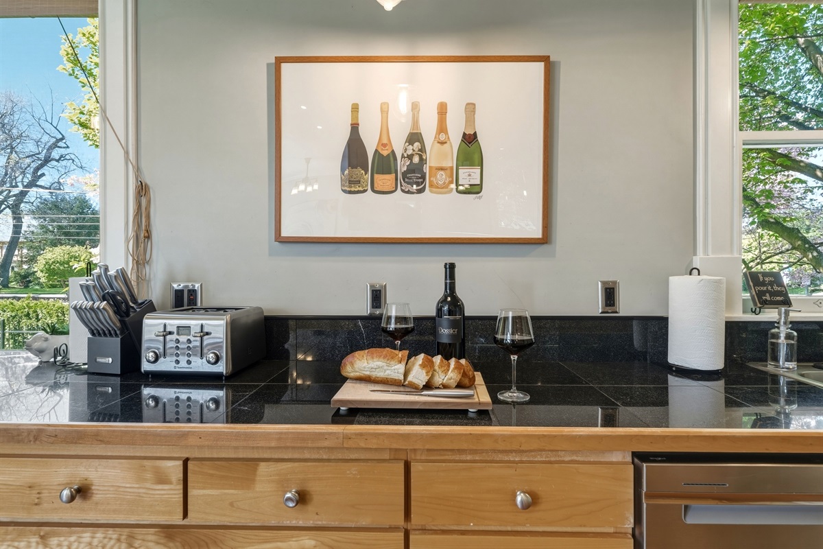 Incredibly well-equipped kitchen, thoughtfully set up for cooking meals meant to be shared.