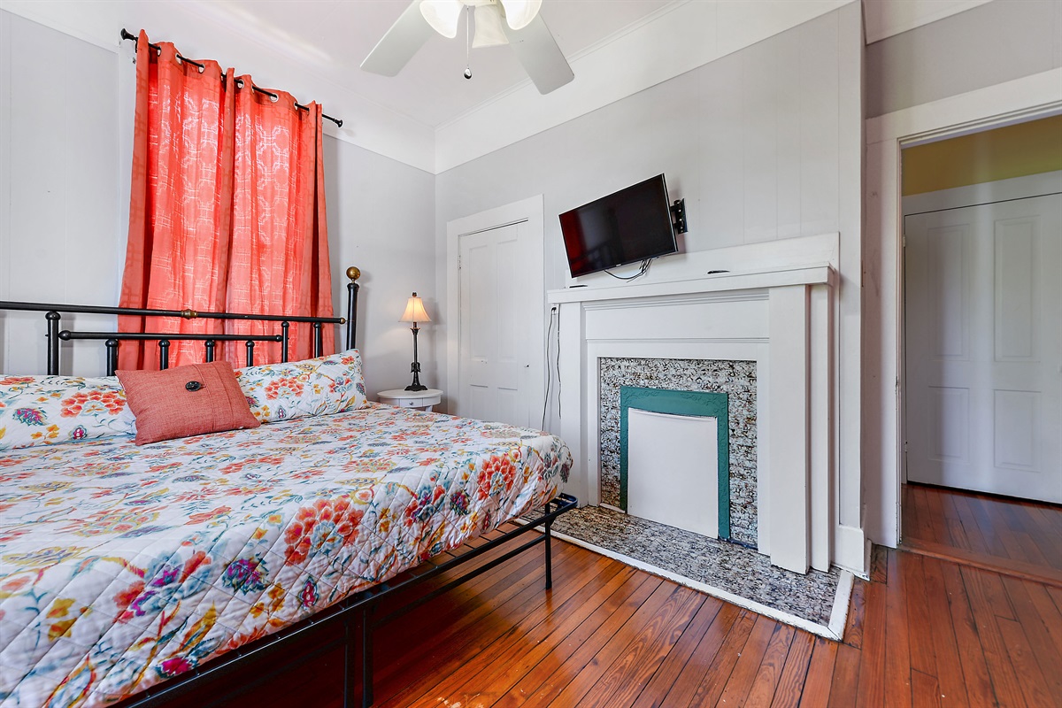 Bedroom 5. Upstairs. King bed. Smart tv.