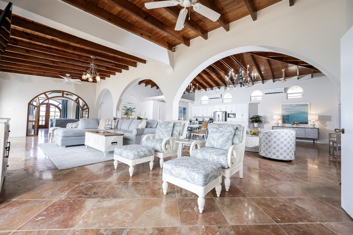 Multiple gathering spaces designed for relaxation and connection.