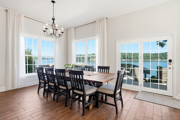 Dinner with a view. The dining table seats 10, with 3 more spots at the kitchen island.