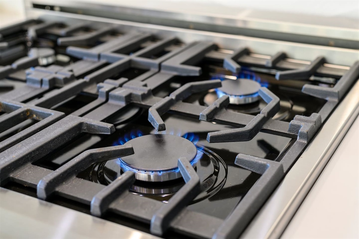 Kitchen is equipped with gas-powered burners for an elevated experience. 