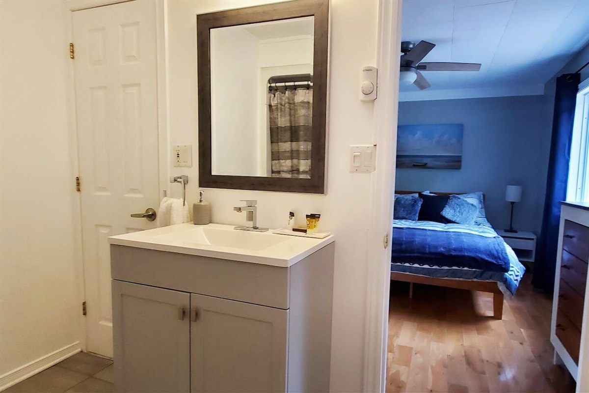 Chambre des ma&icirc;tres avec salle de bain attenante - Master bedroom with door to bathroom