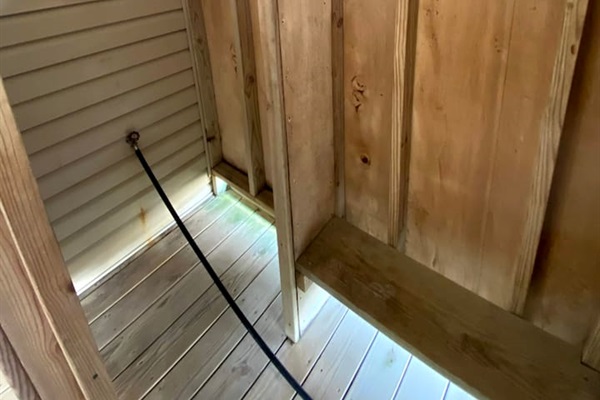 Convenient outdoor shower after the beach.